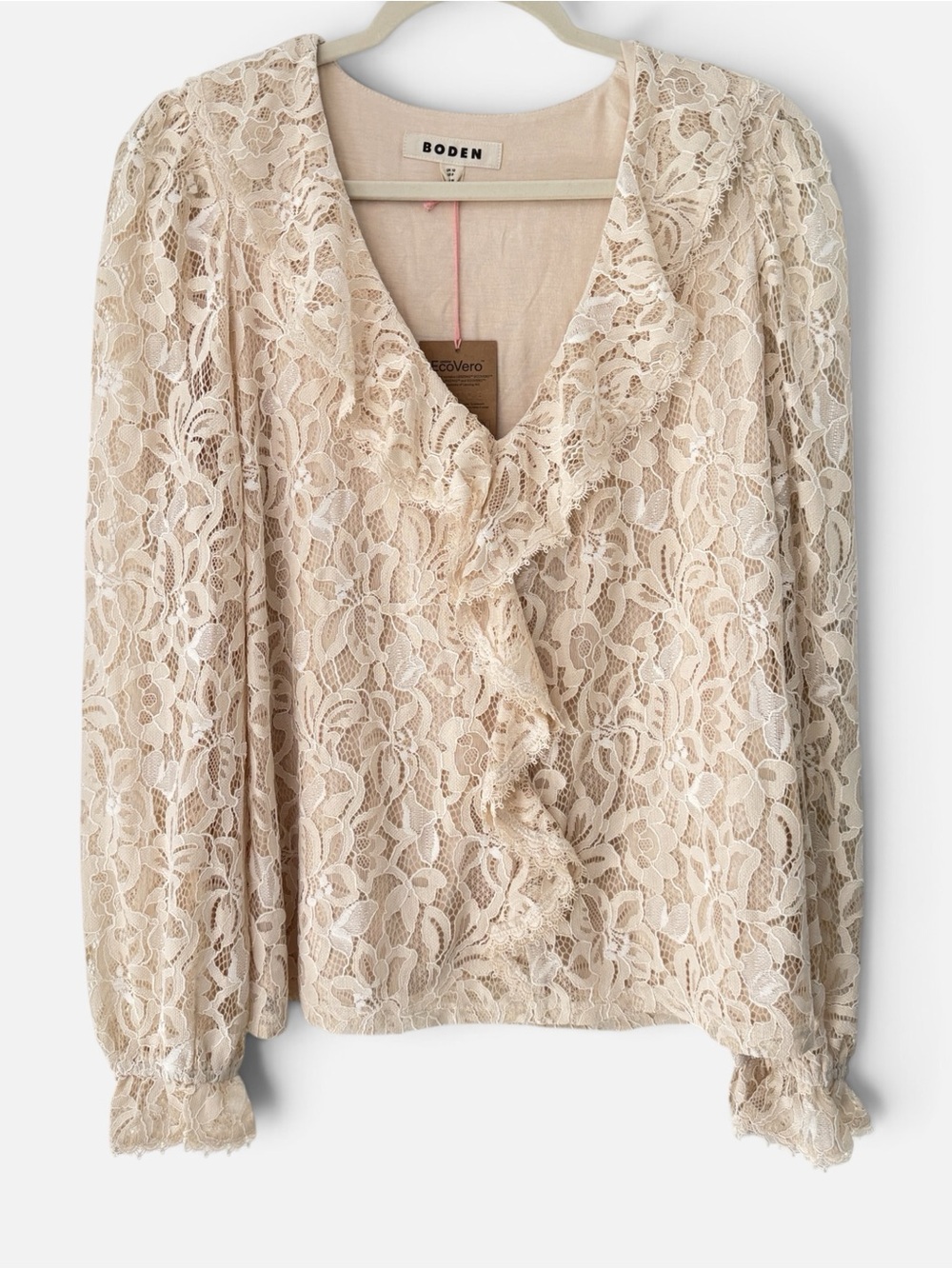 Boden Knit Lace Ruffle Top New with Tags US Size 8 Cream Victorian Romantic - Picture 2 of 13